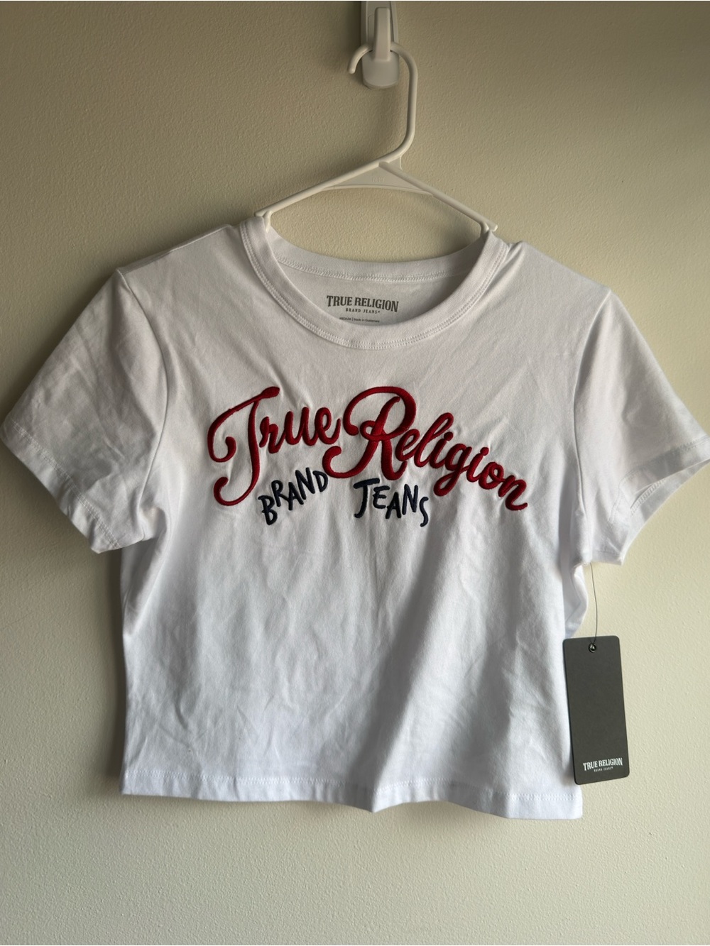 True Religion NWT White Cotton Logo Baby Tee Women’s Medium